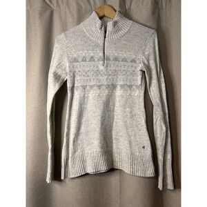 Eddie Bauer 1/4 Zip Sweater Women's XS  Gray Cream Tan Cotton Wool Blend